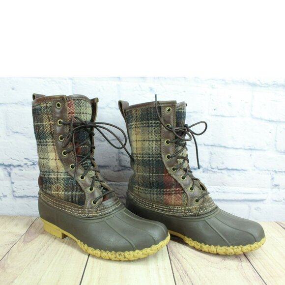 LL Bean 10" Classic Plaid Shearling Lined Winter Duck Boots Lace Up Size 7 M - Picture 3 of 11